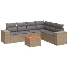 Salon de jardin avec coussins 7 pcs beige résine tressée