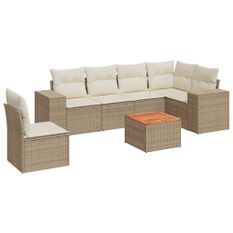 Salon de jardin avec coussins 7 pcs beige résine tressée