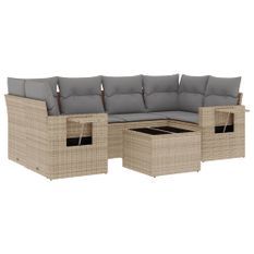 Salon de jardin avec coussins 7 pcs beige résine tressée