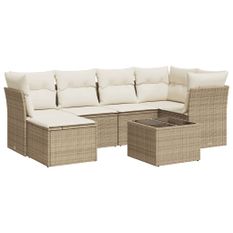 Salon de jardin avec coussins 7 pcs beige résine tressée