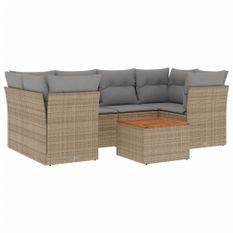 Salon de jardin avec coussins 7 pcs beige résine tressée