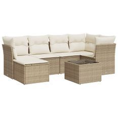 Salon de jardin avec coussins 7 pcs beige résine tressée