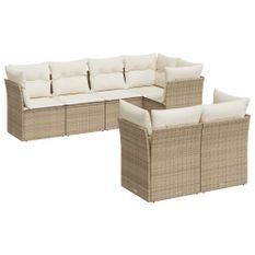 Salon de jardin avec coussins 7 pcs beige résine tressée