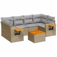 Salon de jardin avec coussins 7 pcs beige résine tressée