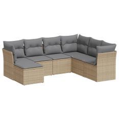 Salon de jardin avec coussins 7 pcs beige résine tressée