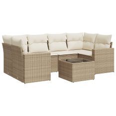 Salon de jardin avec coussins 7 pcs beige résine tressée