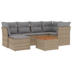 Salon de jardin avec coussins 7 pcs beige résine tressée