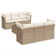 Salon de jardin avec coussins 7 pcs beige résine tressée