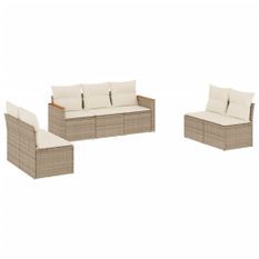 Salon de jardin avec coussins 7 pcs beige résine tressée