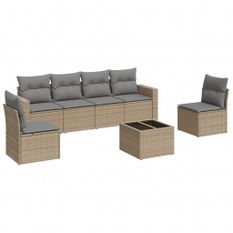Salon de jardin avec coussins 7 pcs beige résine tressée