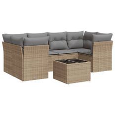 Salon de jardin avec coussins 7 pcs beige résine tressée