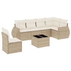 Salon de jardin avec coussins 7 pcs beige résine tressée
