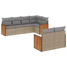 Salon de jardin avec coussins 7 pcs beige résine tressée