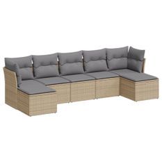 Salon de jardin avec coussins 7 pcs beige résine tressée
