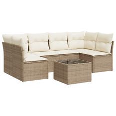 Salon de jardin avec coussins 7 pcs beige résine tressée