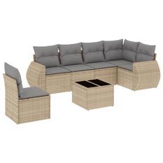 Salon de jardin avec coussins 7 pcs beige résine tressée