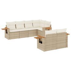 Salon de jardin avec coussins 7 pcs beige résine tressée