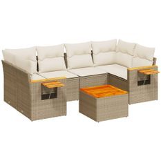 Salon de jardin avec coussins 7 pcs beige résine tressée