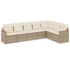 Salon de jardin avec coussins 7 pcs beige résine tressée