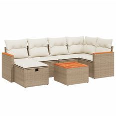 Salon de jardin avec coussins 7 pcs beige résine tressée