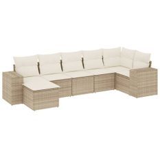 Salon de jardin avec coussins 7 pcs beige résine tressée