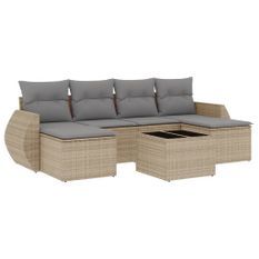 Salon de jardin avec coussins 7 pcs beige résine tressée
