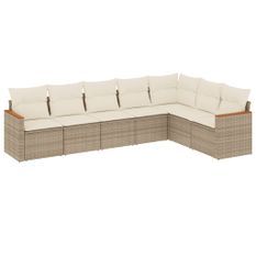Salon de jardin avec coussins 7 pcs beige résine tressée