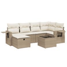 Salon de jardin avec coussins 7 pcs beige résine tressée