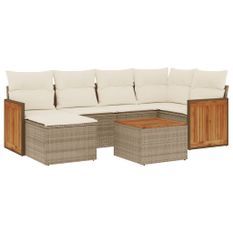 Salon de jardin avec coussins 7 pcs beige résine tressée