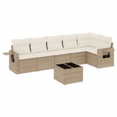 Salon de jardin avec coussins 7 pcs beige résine tressée