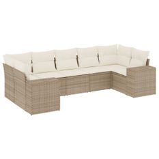 Salon de jardin avec coussins 7 pcs beige résine tressée