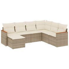 Salon de jardin avec coussins 7 pcs beige résine tressée