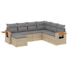 Salon de jardin avec coussins 7 pcs beige résine tressée