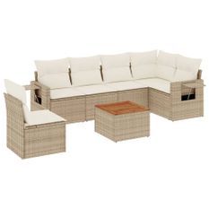 Salon de jardin avec coussins 7 pcs beige résine tressée