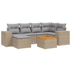 Salon de jardin avec coussins 7 pcs beige résine tressée