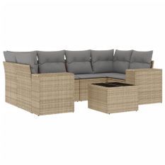 Salon de jardin avec coussins 7 pcs beige résine tressée