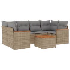 Salon de jardin avec coussins 7 pcs beige résine tressée