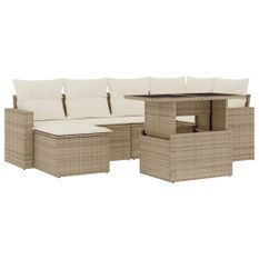 Salon de jardin avec coussins 7 pcs beige résine tressée