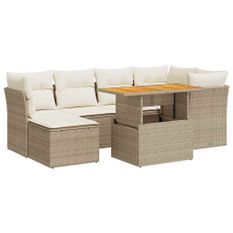 Salon de jardin avec coussins 7 pcs beige résine tressée