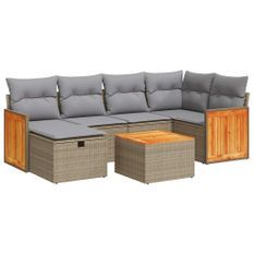 Salon de jardin avec coussins 7 pcs beige résine tressée