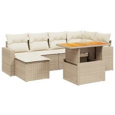 Salon de jardin avec coussins 7 pcs beige résine tressée