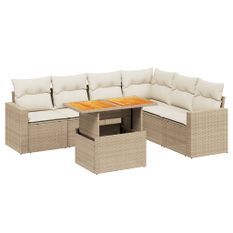 Salon de jardin avec coussins 7 pcs beige résine tressée