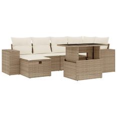 Salon de jardin avec coussins 7 pcs beige résine tressée