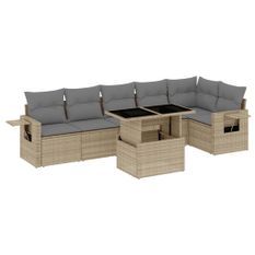 Salon de jardin avec coussins 7 pcs beige résine tressée