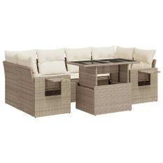 Salon de jardin avec coussins 7 pcs beige résine tressée