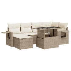 Salon de jardin avec coussins 7 pcs beige résine tressée