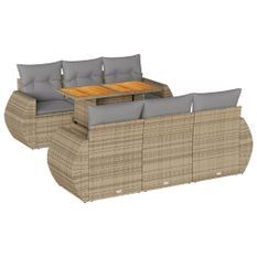 Salon de jardin avec coussins 7 pcs beige résine tressée