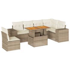 Salon de jardin avec coussins 7 pcs beige résine tressée