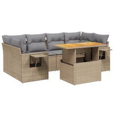 Salon de jardin avec coussins 7 pcs beige résine tressée