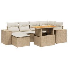 Salon de jardin avec coussins 7 pcs beige résine tressée